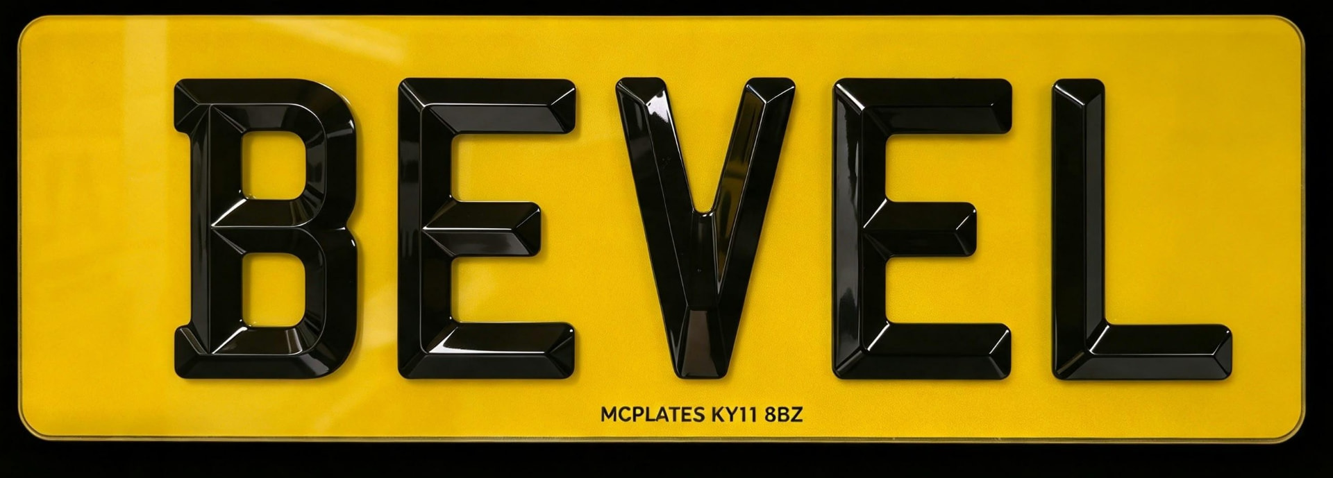 Bevel number plate with angled chiselled letters
